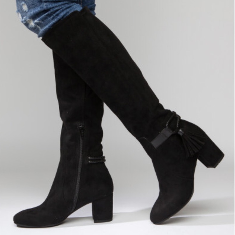 Black Rope and Tassel Detail Block Heel Boots